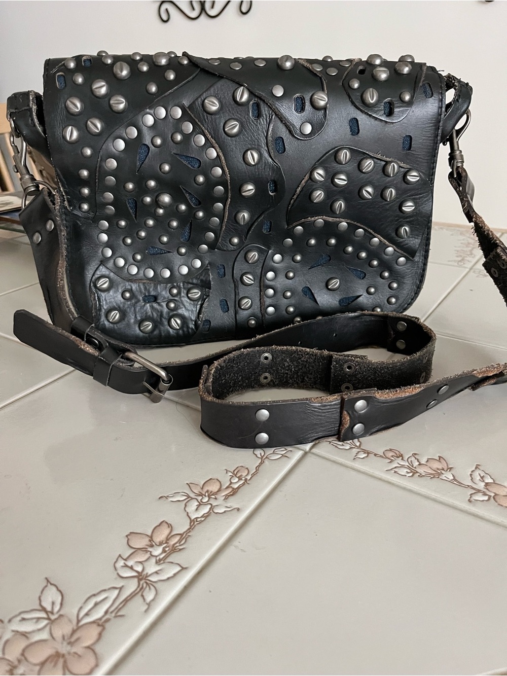 Patricia Nash Studded Distressed Crossbody / Shoulder Bag